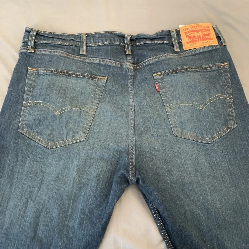Levis 502 Jeans‎ Mens 40x30 Blue Faded Medium Wash Regular Tapered Stretch Denim
